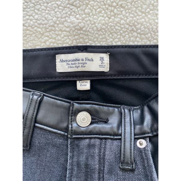 Abercrombie & Fitch Blk Jeans Ankle Straight Ultra High Rise Faux Leather 26/2# - Picture 7 of 9